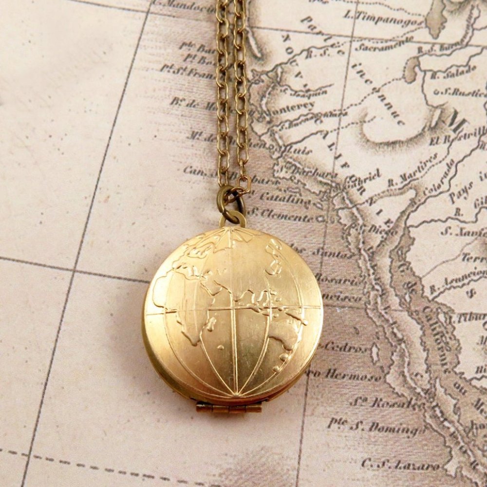 Globe Locket  World Map Necklace  Personalized Necklace